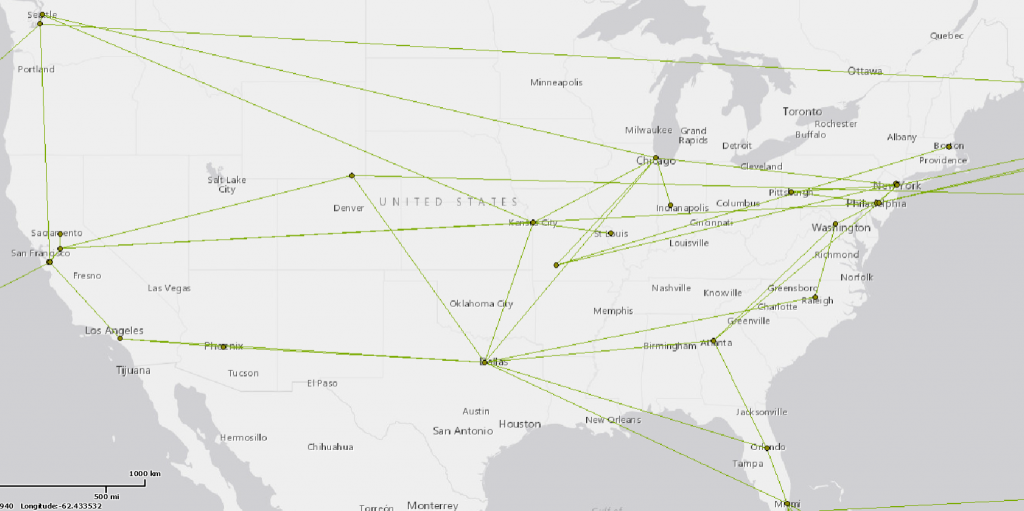 Limited view of the US internet backbone infastructure