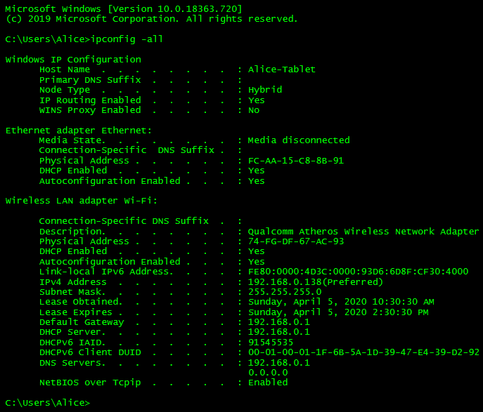 Chapter-3-1 wireless ipconfig output